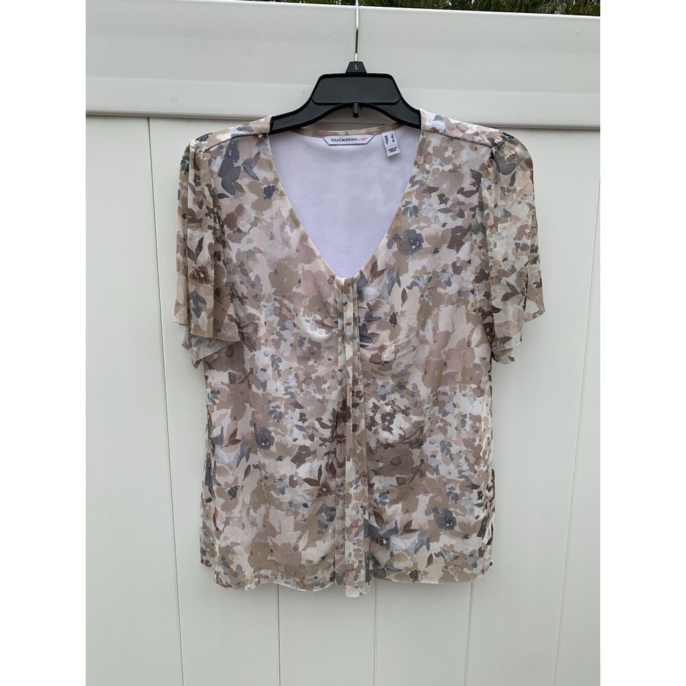 Isaac Mizrahi Live V Neck Ruffle Sleeve Lined Top Floral Colorful Sz Small